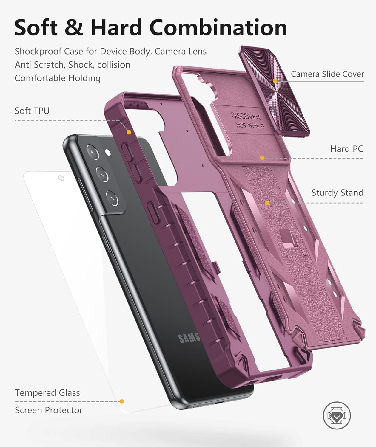 Soios for Samsung Galaxy S21 5G Case(𝙉𝙊𝙏 𝙛𝙤𝙧 𝙋𝙡𝙪𝙨 𝙎𝟮𝟭+ 𝙤𝙧 𝙐𝙡𝙩𝙧𝙖): Galaxy S21 5G 6.2" Case with Kickstand | Heavy Duty Protection Phone Cover | Durable Protective Shockproof Case  SOiOS   