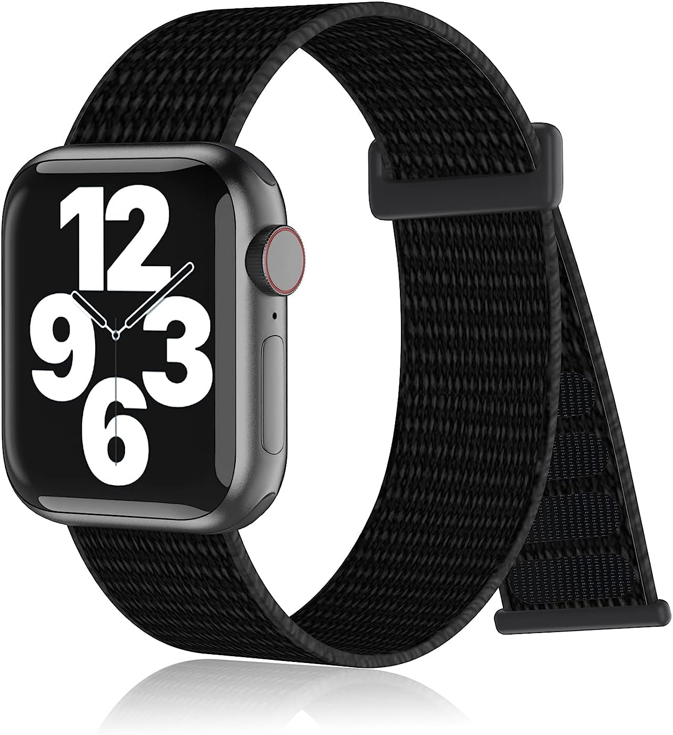 Nylon Sport Loop Bands Compatible with Apple Watch Band for Women Men, Stretchy Elastic Braided Replacement Straps for Iwatch Series 6 7 5 4 3 2 1 SE  N-Hocezyg Deep Black 42mm/44mm/45mm 