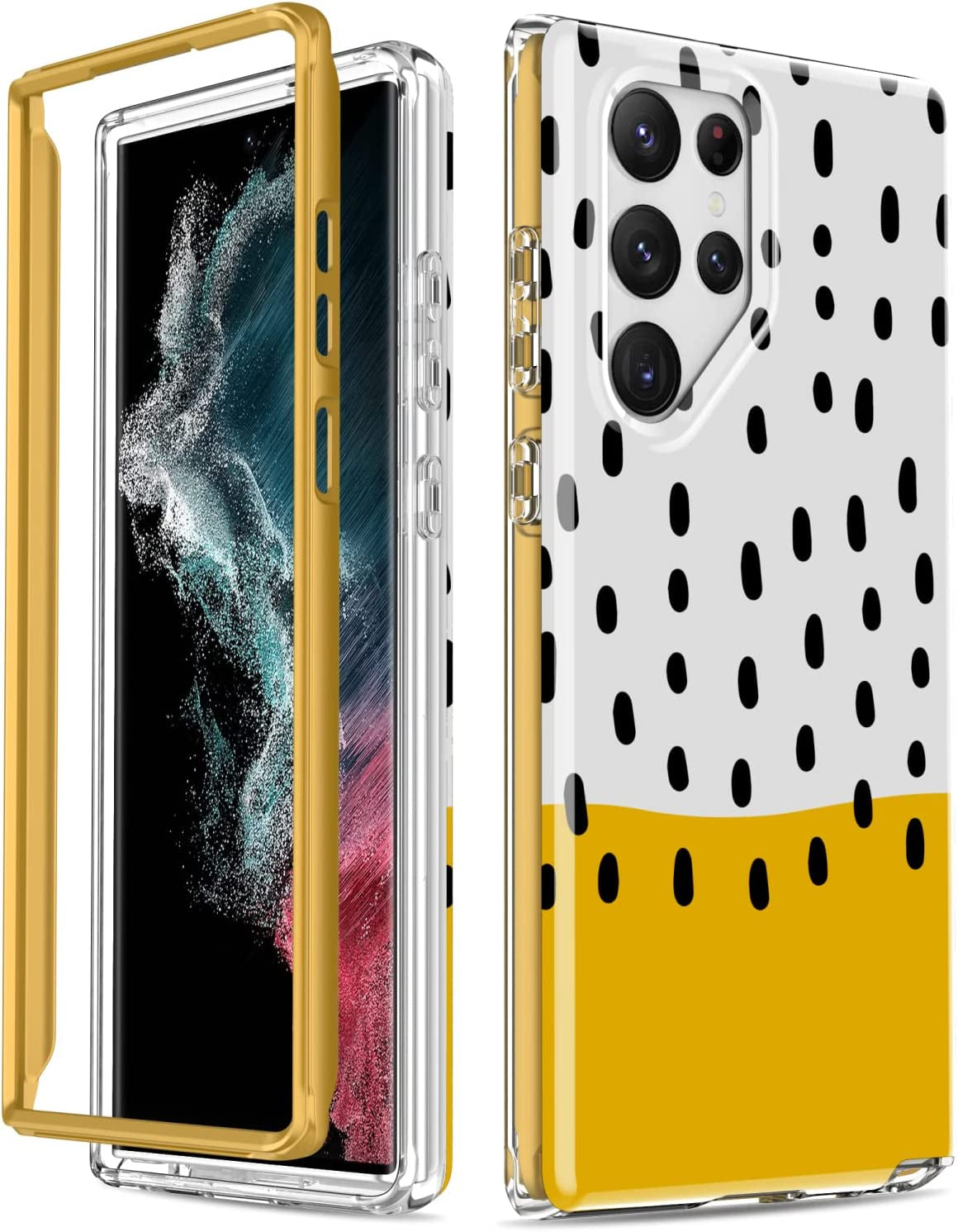 SEXYMOM for Samsung Galaxy S22 Ultra Case,Military Grade Durable Shockproof Cover with Fashion Designs for Women Girls,Slim Fit Protective Phone Case for Galaxy S22 Ultra 6.8" Fanstic Rainbow  SEXYMOM Black Dots Yellow White  