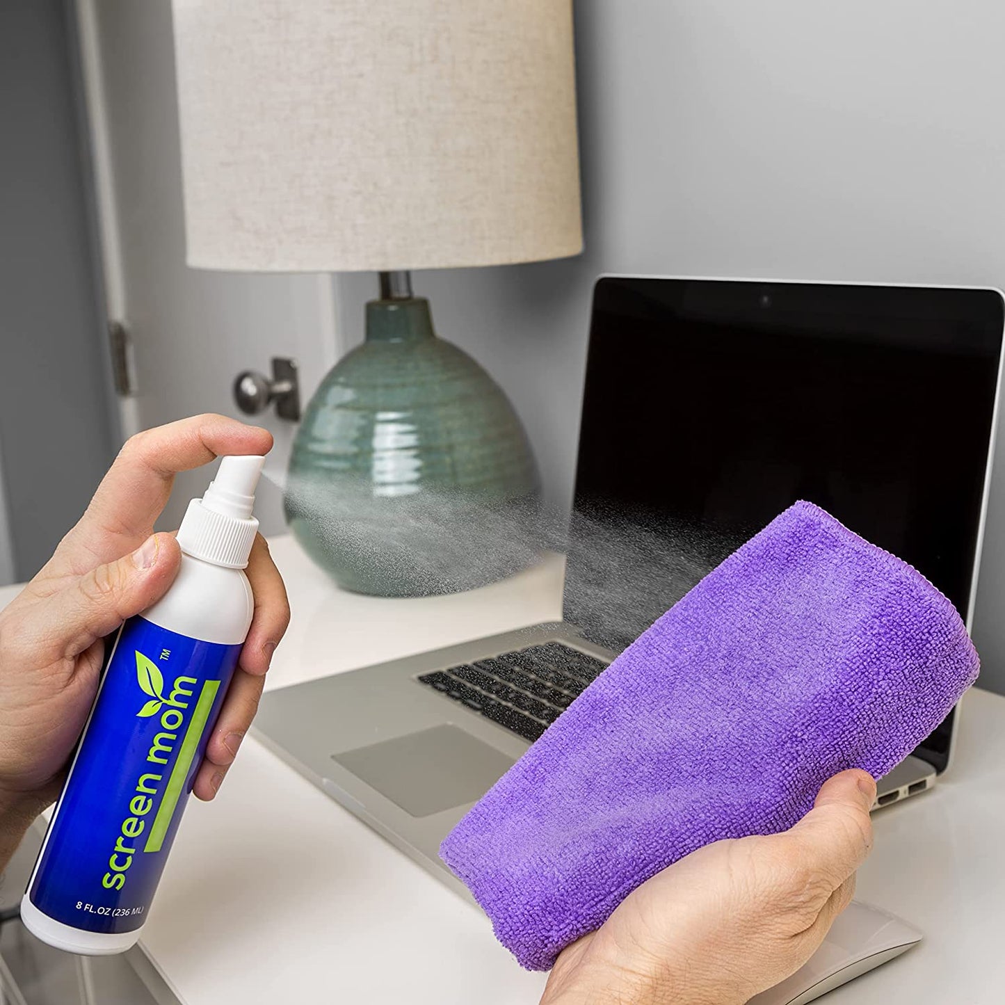 Screen Mom Screen Cleaner Kit 8Oz (2-Pack) for LED & LCD TV, Computer Monitor, Electronics, Phone, Laptop Cleaning, Ipad, and Flat Screen - Includes (2) 8Oz Spray Bottles & Large Microfiber Cloths  Screen Mom   