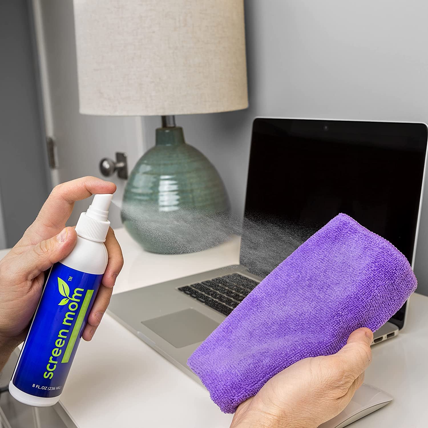 Screen Mom Screen Cleaner Kit 8Oz (2-Pack) for LED & LCD TV, Computer Monitor, Electronics, Phone, Laptop Cleaning, Ipad, and Flat Screen - Includes (2) 8Oz Spray Bottles & Large Microfiber Cloths  Screen Mom   
