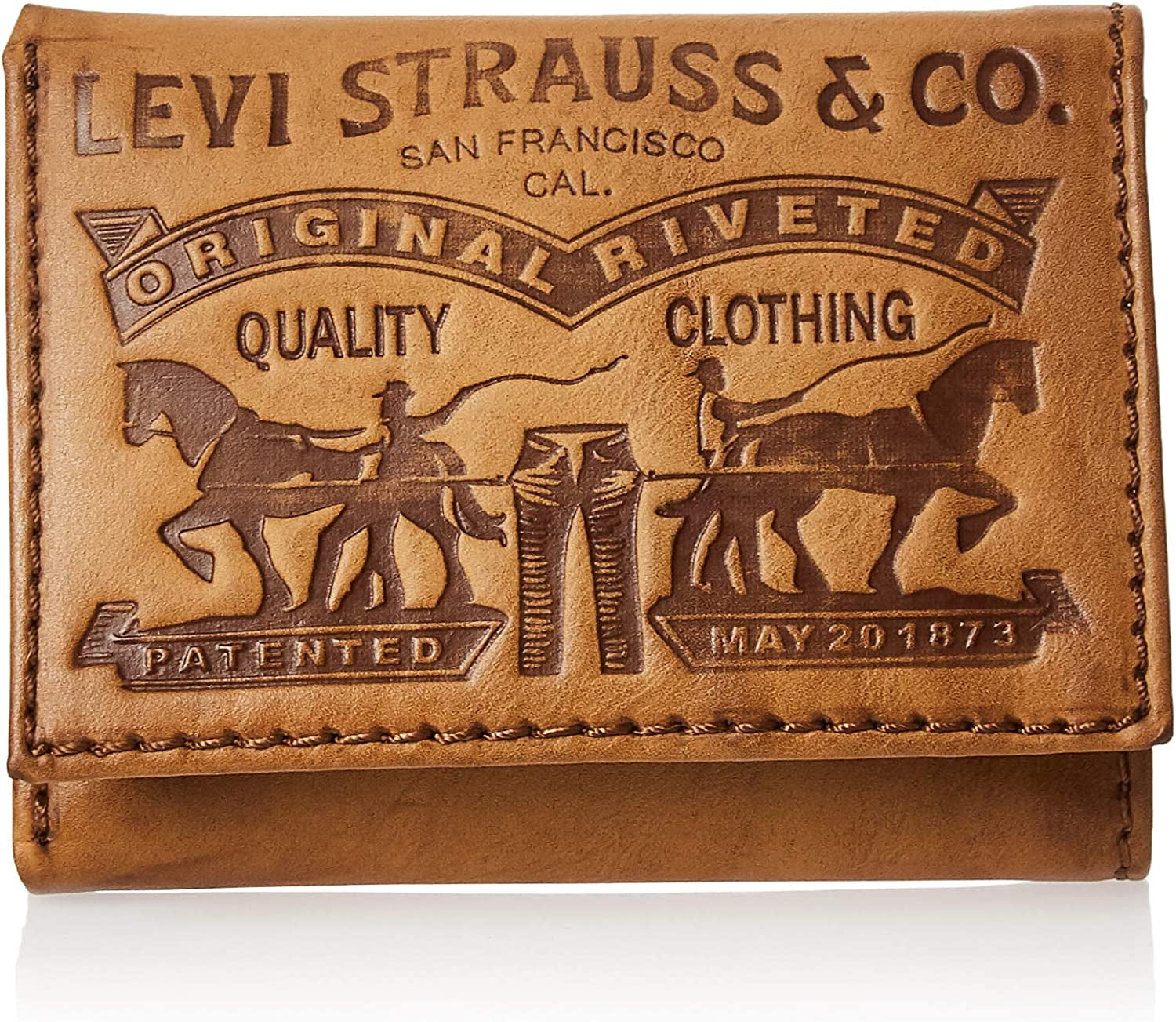 Levi'S Men'S Sleek and Slim Trifold Minimalist Wallet  Levi's Cognac Leather One Size 