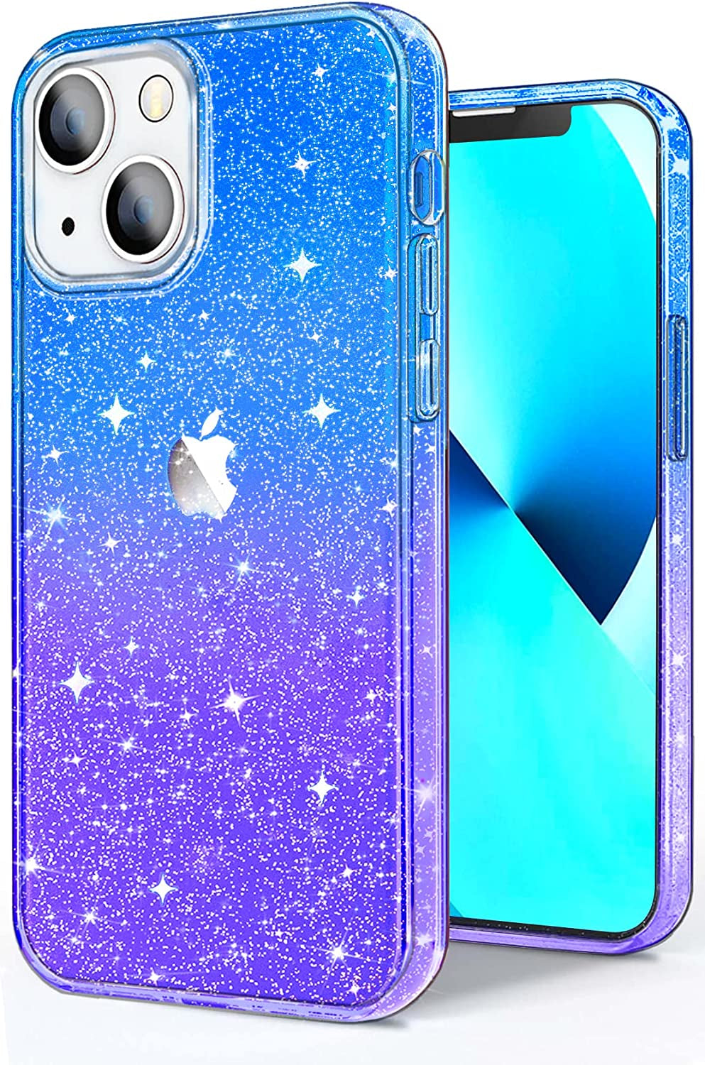Jjgoo Compatible with Iphone 14 Case, Bling Sparkle Soft TPU Anti-Scratch Shockproof Protective Phone Bumper, Women Girls Cute Slim Sparkly Phone Case for Iphone 14, Clear Glitter  JJGoo Glitter Gradient Blue & Purple  