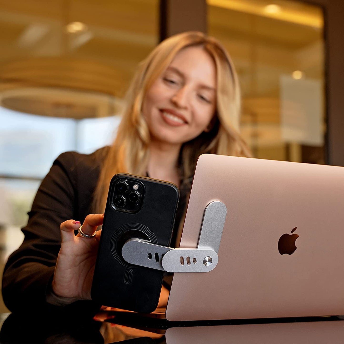 Doolkin® Pizo Mount, Laptop Phone Holder, Adjustable Laptop Stand, Foldable Laptop Side Mount Clip, Slim Portable Smartphone Stand, Computer Monitor Expansion Bracket, Magnetic Phone Mount  Doolkin   