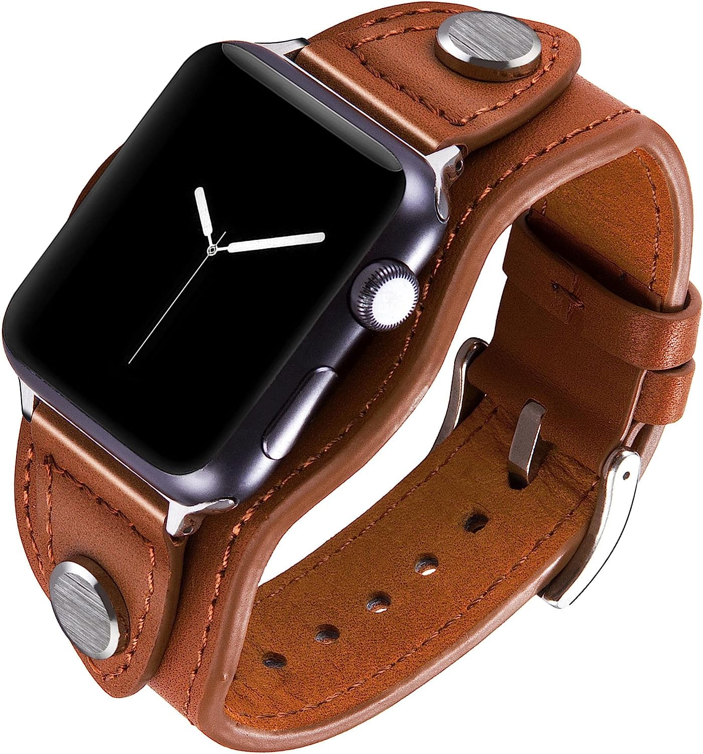 Vikoros Leather Cuff Bracelet Compatible with Apple Watch Band Iwatch Series 8 7 6 5 4 3 2 1 SE Ultra 38Mm 40Mm 41Mm 44Mm 42Mm 45Mm 49Mm for Men Women, Vintage Western Luxury Designer Leather Strap with Stainless Buckle  Vikoros   