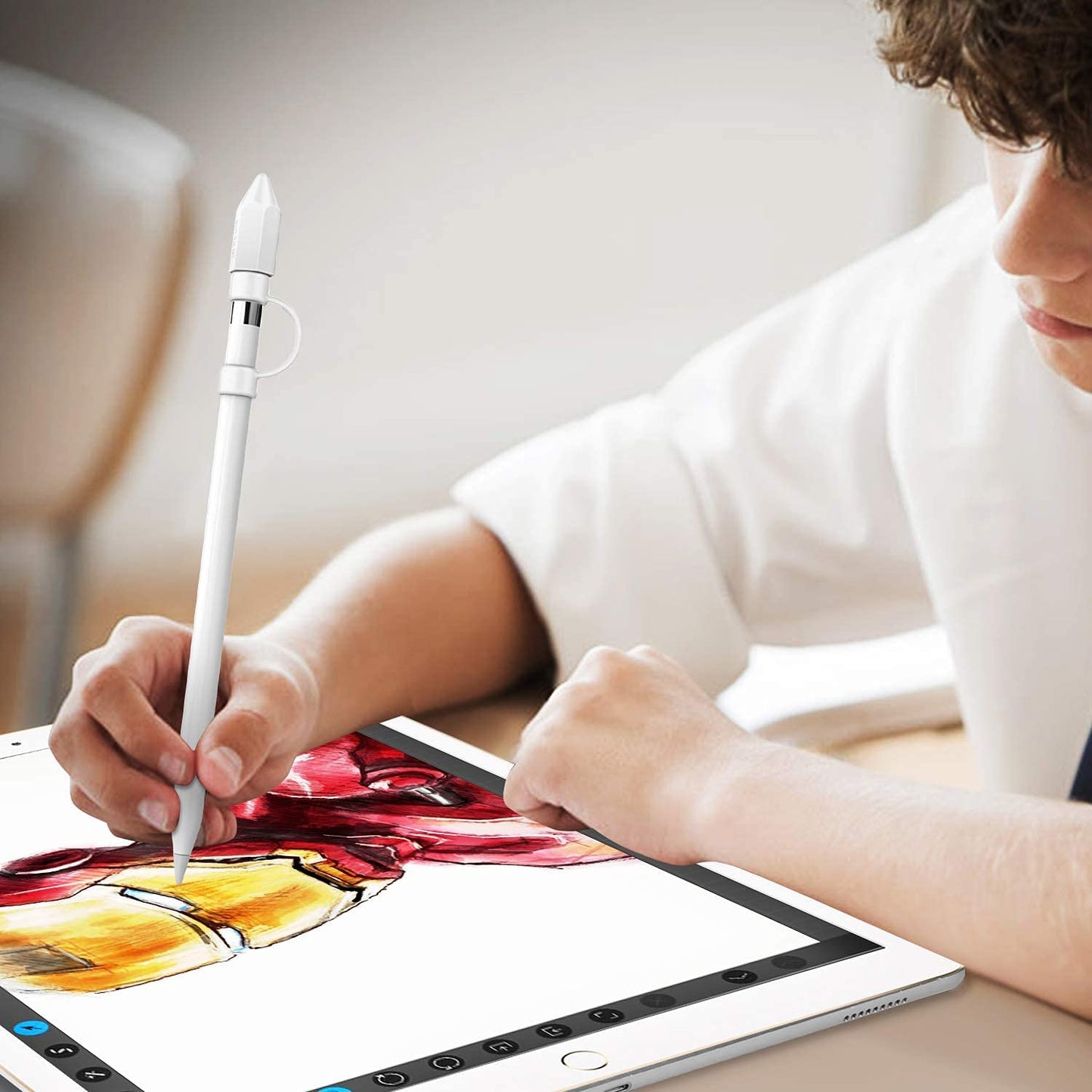 Fintie 3 Pieces Silicone Bundle Compatible with Apple Pencil 1St Generation, Soft Protective Cover Accessories Pencil Cap Holder with Nib Cover, Cable Adapter Tether, White  Fintie   