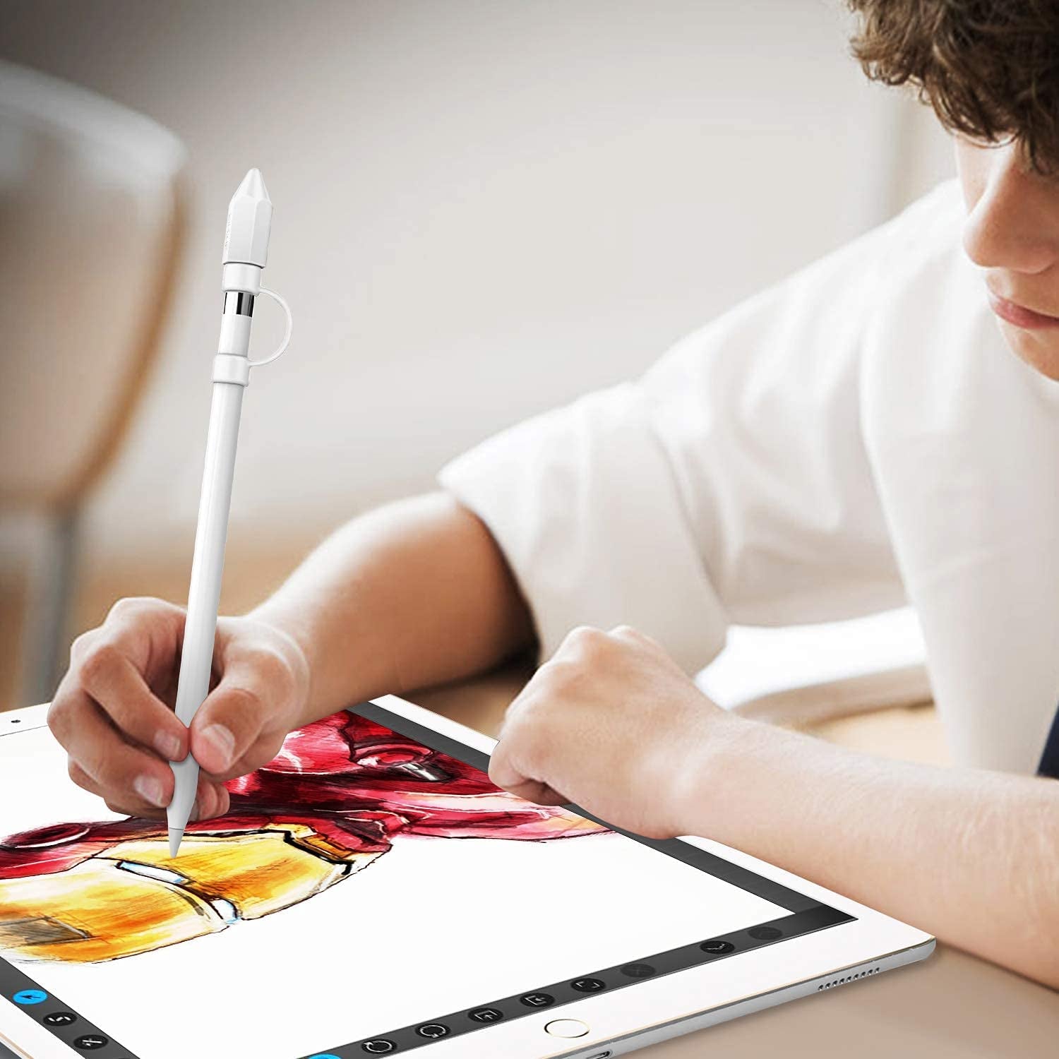 Fintie 3 Pieces Silicone Bundle Compatible with Apple Pencil 1St Generation, Soft Protective Cover Accessories Pencil Cap Holder with Nib Cover, Cable Adapter Tether, White  Fintie   