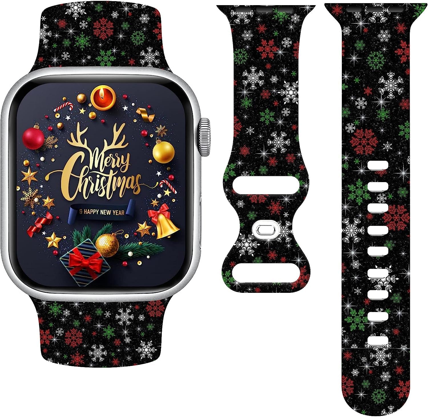 Christmas Watch Band Compatible with Apple Watch 38Mm 40Mm 41Mm 42Mm 44Mm 45Mm, Xmas Silicone Christmas Pattern Replacement Bands Wristbands Strap Compatible with All Iwatch Series  WANSENCE   
