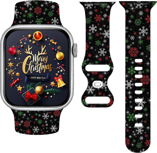 Christmas Watch Band Compatible with Apple Watch 38Mm 40Mm 41Mm 42Mm 44Mm 45Mm, Xmas Silicone Christmas Pattern Replacement Bands Wristbands Strap Compatible with All Iwatch Series  WANSENCE   