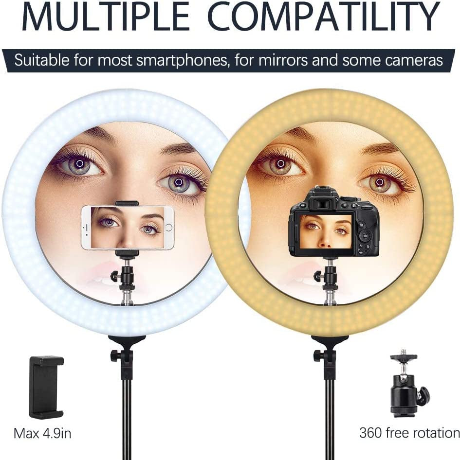 Zomei 18" Ring Light with Stand Dimmable LED Ring Light Bi-Color Selfie Halo Ring Light for Phone with Phone, Makeup Selfie Photography Ring Light for Youtube Video Shoot  ZOMEi   