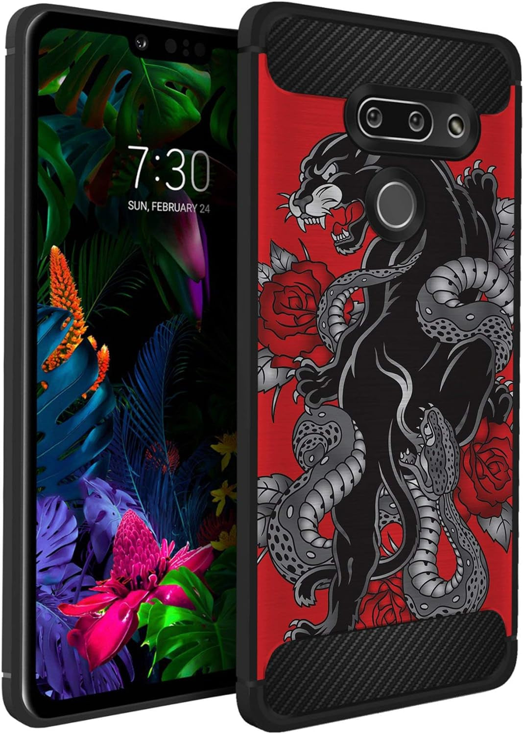 Casesondeck Case Compatible with [LG G8 Thinq/Lg G8] Pictorial Patterned TPU Design Case Flexible Slim and Elegant (Black Retro Control)  CasesonDeck Red Panther  