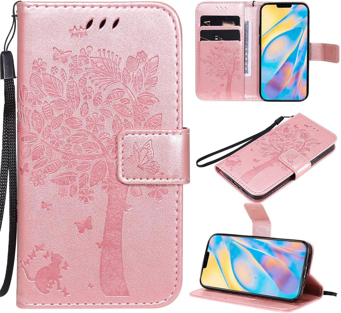 XYX Wallet Case for LG V30, Embossed Cat Butterfly Flowers PU Leather Flip Protective Phone Case Cover with Card Slots for LG V30/LG V35 Thinq, Pink  XYX Rose Gold Lg V50/Lg V50 Thinq 