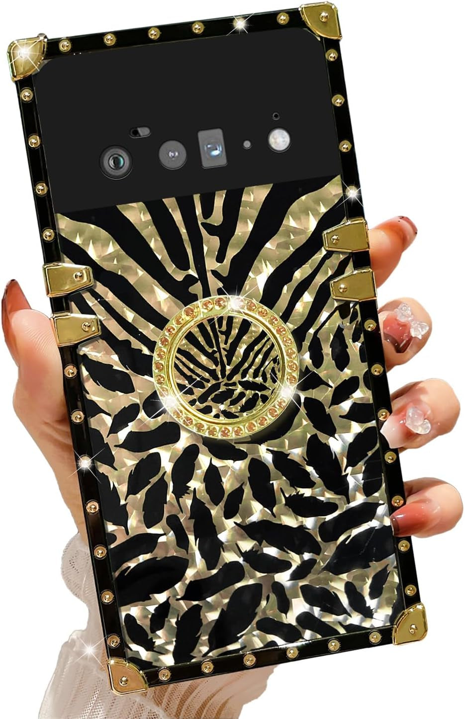 Designed for Google Pixel 6 Phone Case Luxury Square Case Drop Shockproof Protection Cover Elegant Cute Shining Retro Golden Glitter Leopard Cheetah Case for Google Pixel 6 - Leopard  Easyscen Leopard-Pixel 6 Pro  
