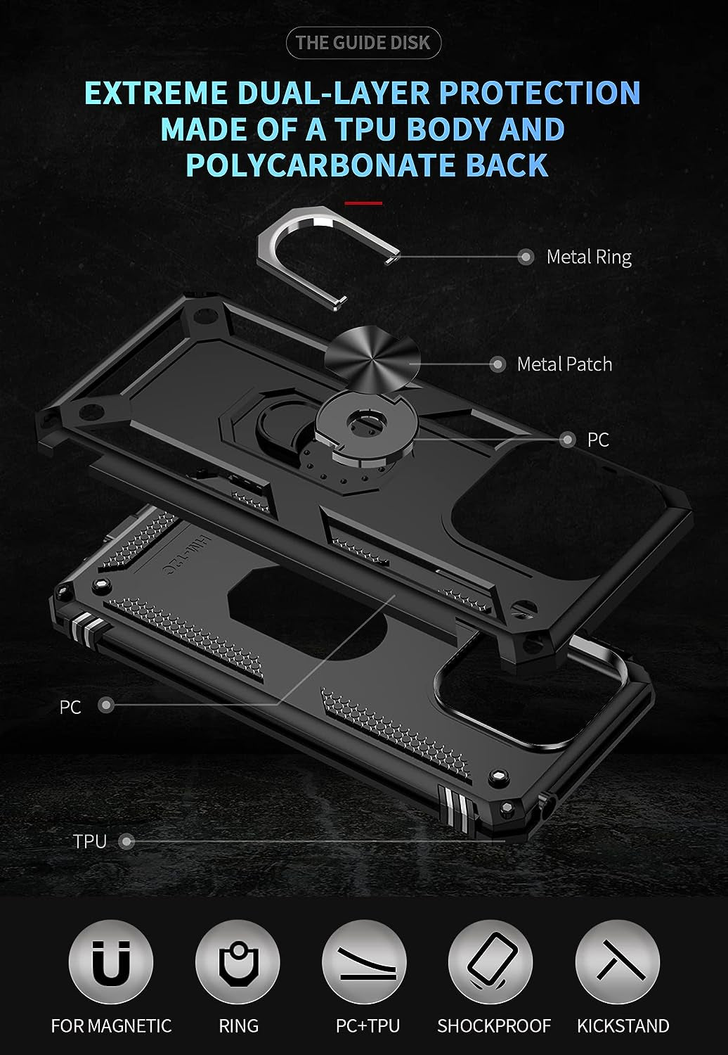 Anvzle for Xiaomi Redmi 12C /Redmi 11A Case with [2 Pack] Tempered Glass Screen Protector, Redmi 12C Case Heavy Duty Armor [Military-Grade] Protective，With Magnetic Ring Stand Phone Cover (Black)  Anvzle   