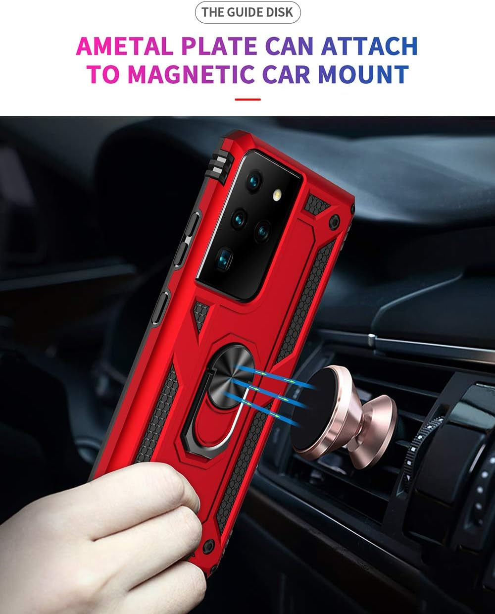 Military Grade Drop Impact for Samsung Galaxy S21 Ultra Case Galaxy S21 Ultra 5G Case 360 Metal Rotating Ring Kickstand Holder Armor Heavy Duty Shockproof Case for Galaxy S21 Ultra Phone Case (Red)  Dionsibei   