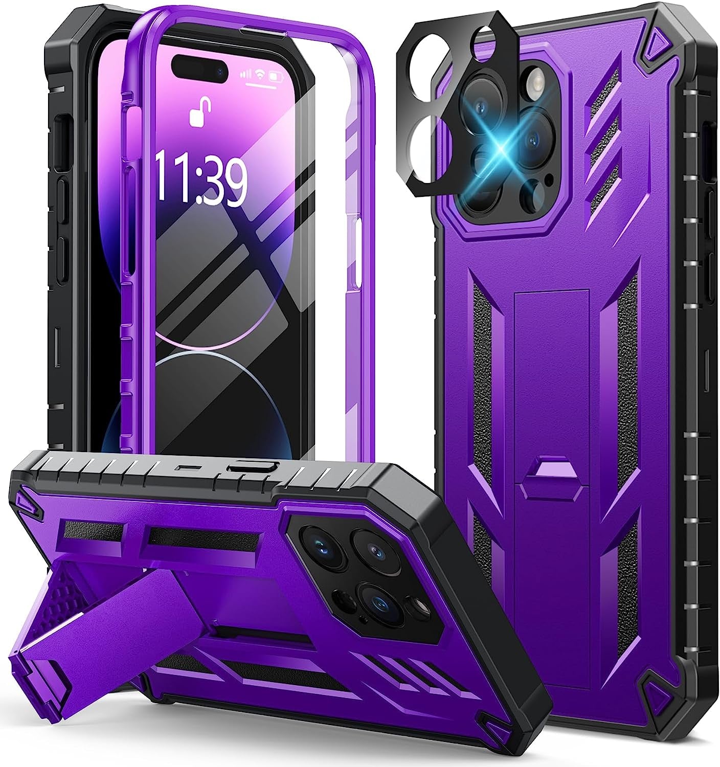 FNTCASE for Iphone 14 Pro Max Case: Military Grade Rugged Cell Phone Cover with Kickstand & Holster | Shockproof TPU Protection Bumper Matte Textured Design for Iphone 14 Pro Max Cases 6.7Inch - Beige  FNTCASE Kickstand Purple  