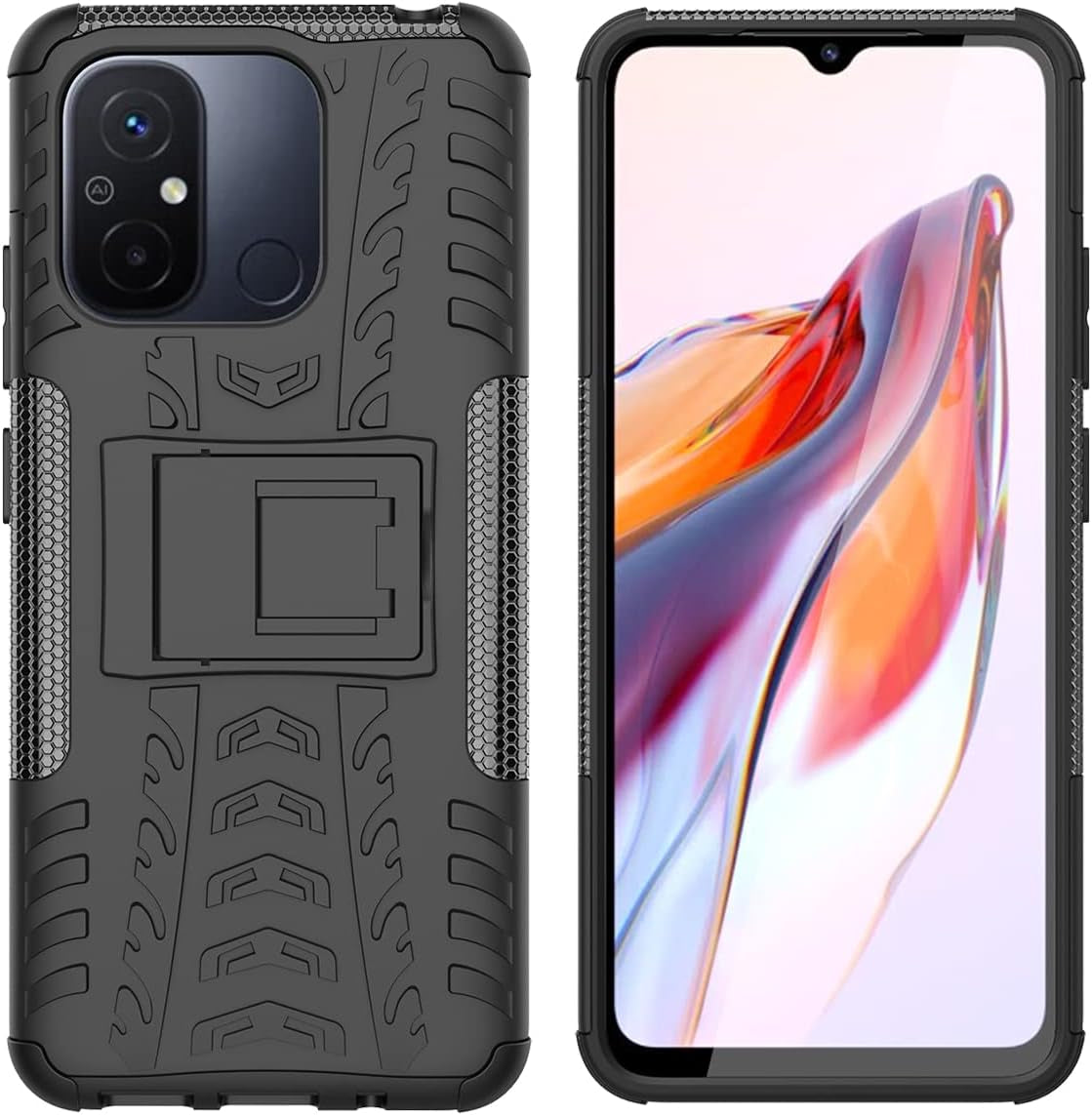 Yerebel for Redmi 12C Case, Poco C55 22120RN86G Case with Tempered Glass Screen Protector, with Kickstand Hard PC Back Cover Soft TPU Dual Layer Protection Phone Cover for Xiaomi Redmi 12C (Black)  Yerebel   