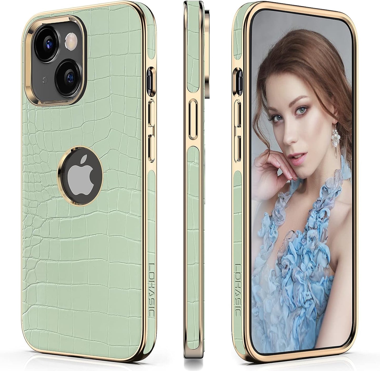 LOHASIC for Iphone 14 plus Cases Women, Crocodile Leather Luxury Phone Cover with Logo Cutout, Thin High-End Designer Snake Skin Non-Slip Girly Cases for Iphone 14 Plus(2022) 6.7" 5G - Light Green  LOHASIC   