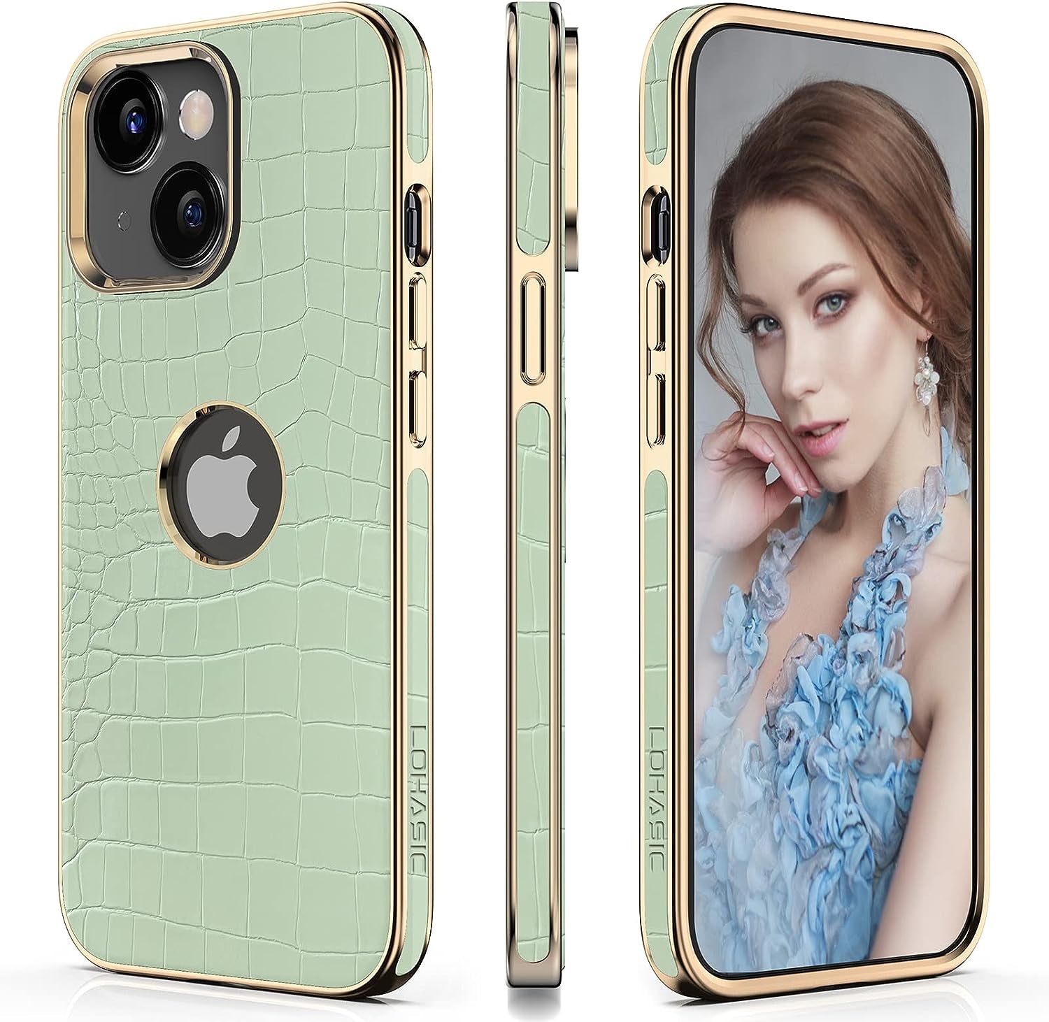 LOHASIC for Iphone 14 plus Cases Women, Crocodile Leather Luxury Phone Cover with Logo Cutout, Thin High-End Designer Snake Skin Non-Slip Girly Cases for Iphone 14 Plus(2022) 6.7" 5G - Light Green  LOHASIC   