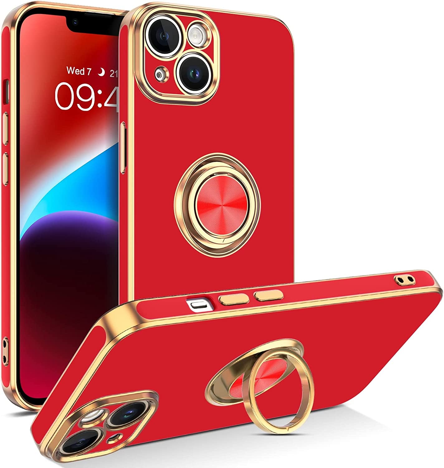 VENINGO Iphone 14 Case,Phone Cases for Iphone 14,Slim Fit Soft 360° Ring Holder Kickstand Magnetic Car Mount Supported Easy Clean Shockproof Protective Cover for Apple Iphone 14 6.1" 2022, Deep Blue  VENINGO RN266-Chinese Red  