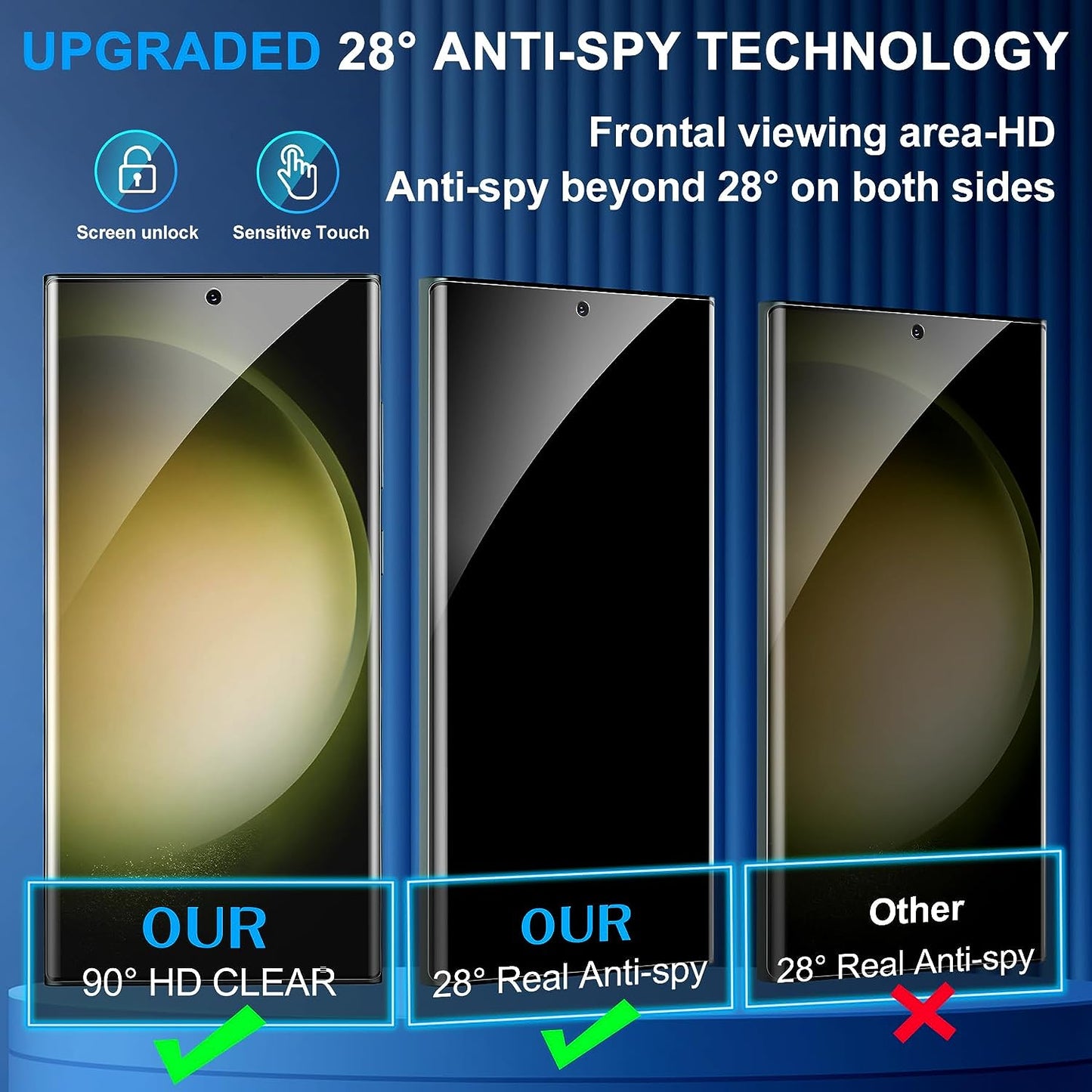 [2+2 Pack] Galaxy S22 Ultra Privacy Screen Protector, 9H Tempered Glass, Ultrasonic Fingerprint Support, 3D Curved, HD Clear Anti-Spy Film for Samsung S22 Ultra 5G Glass Screen Protector  Samcorn   