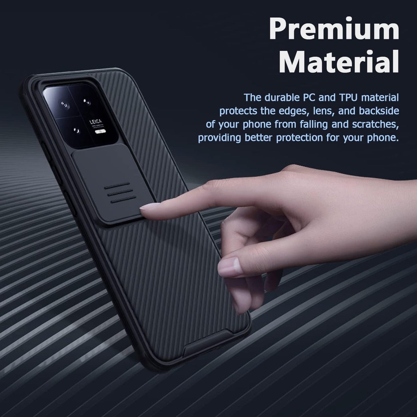 Miimall for Xiaomi 13 Case: Slide Camera Cover, Anti-Slip PC Slim Shockproof Phone Case for Xiaomi 13 5G (6.36") in Black  Miimall   
