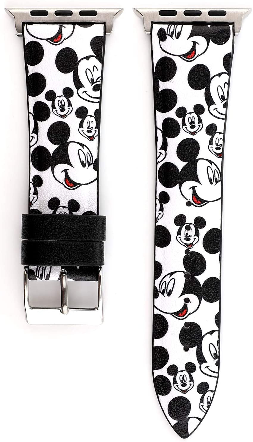 Cute Cartoon Leather Band Lovely Style Replacement Strap Wristband Compatible with Apple Watch 42Mm 44Mm 45Mm Series 8 7 6 5 4 3 2 1 Se/49Mm Ultra - White/Black  Clatune   