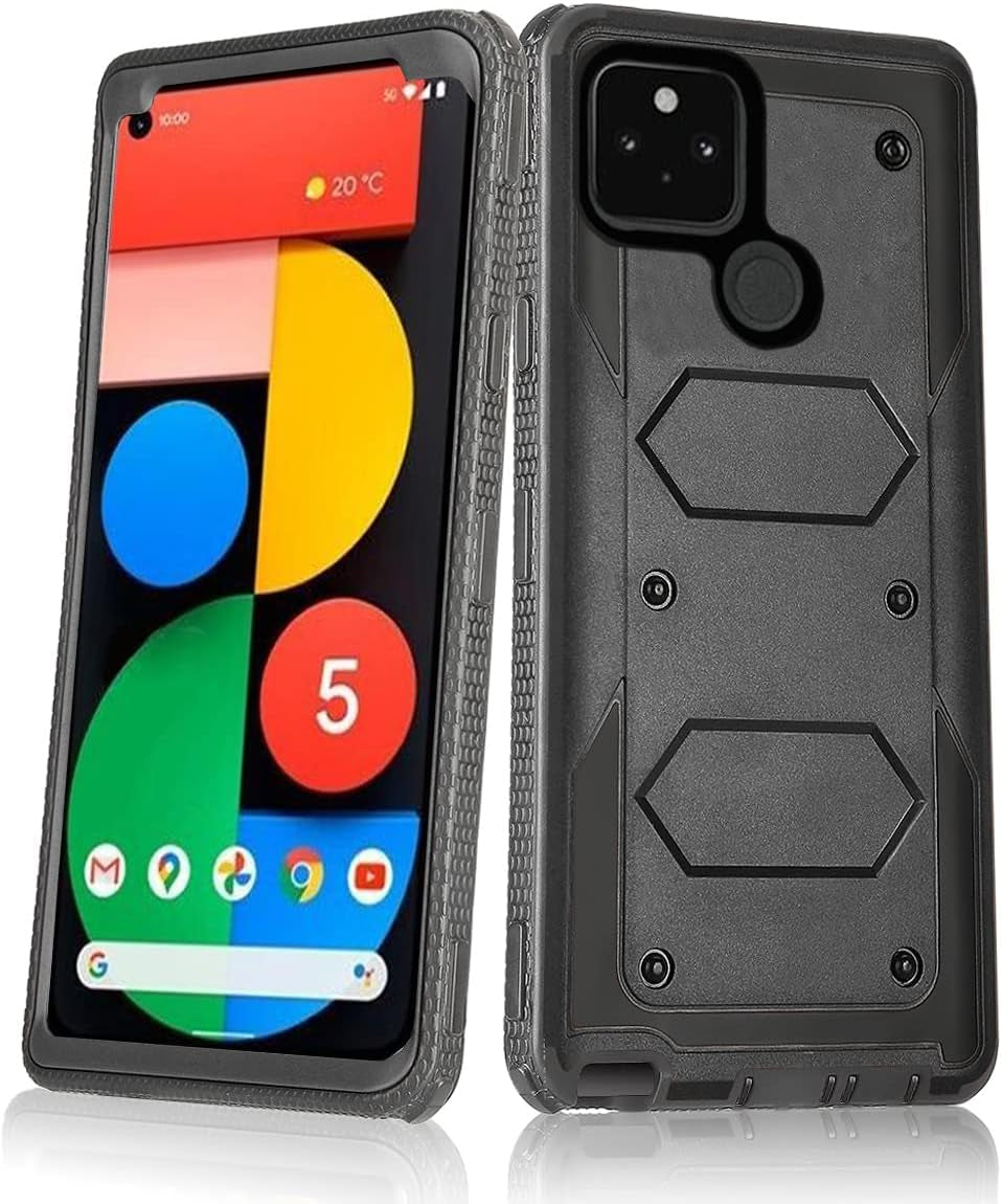 Asuwish Phone Case for Google Pixel 5 Cover Hybrid Rugged Shockproof Hard Drop Proof Full Body Protective Heavy Duty Mobile Dual 3 Layer Slim Cell Accessories Pixel5 5G Pixle Five G5 Women Men Black  Asuwish   
