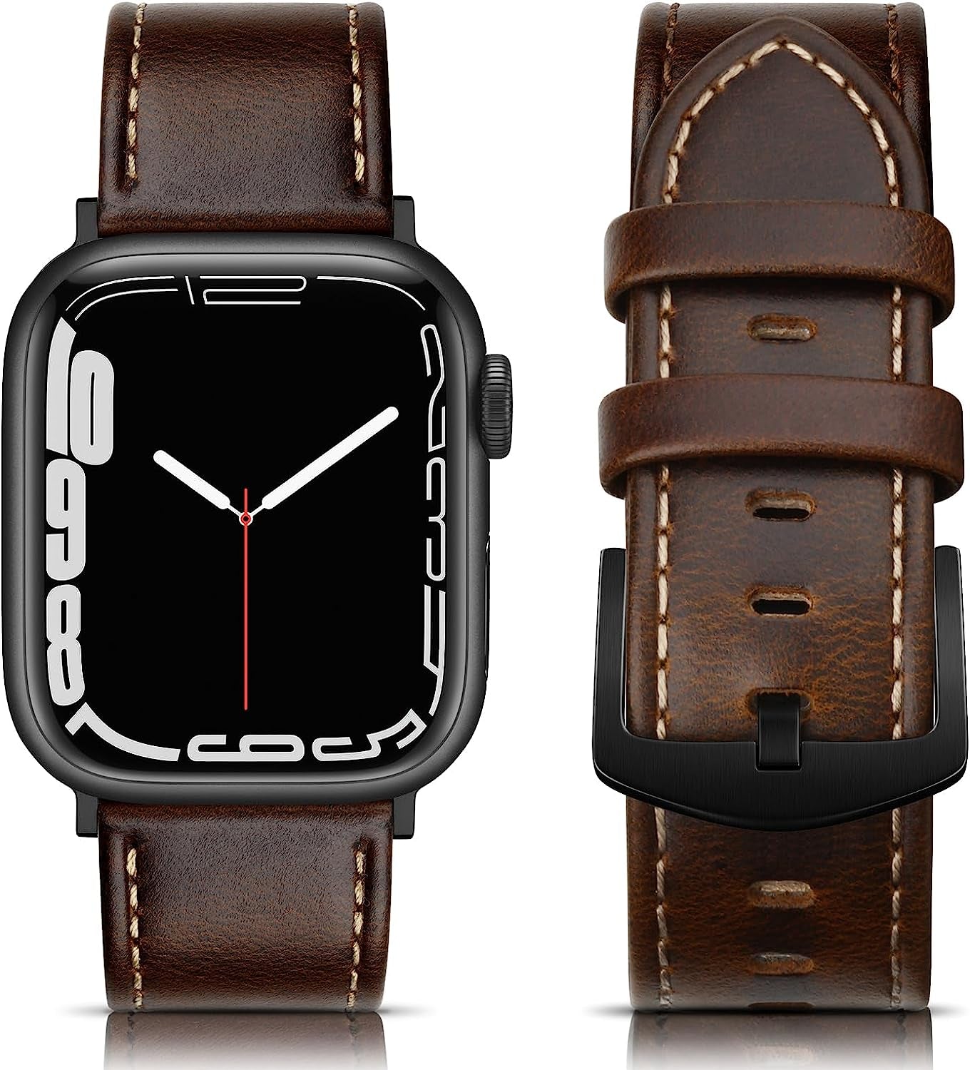 EDIMENS Leather Bands Compatible with Apple Watch 45Mm 42Mm 44Mm Band Men Women, Vintage Genuine Leather Wristband Replacement Band Compatible for Apple Watch Iwatch Series 8 7 6 5 4 3 2 1, SE Sports Retro Walnut  EDIMENS   