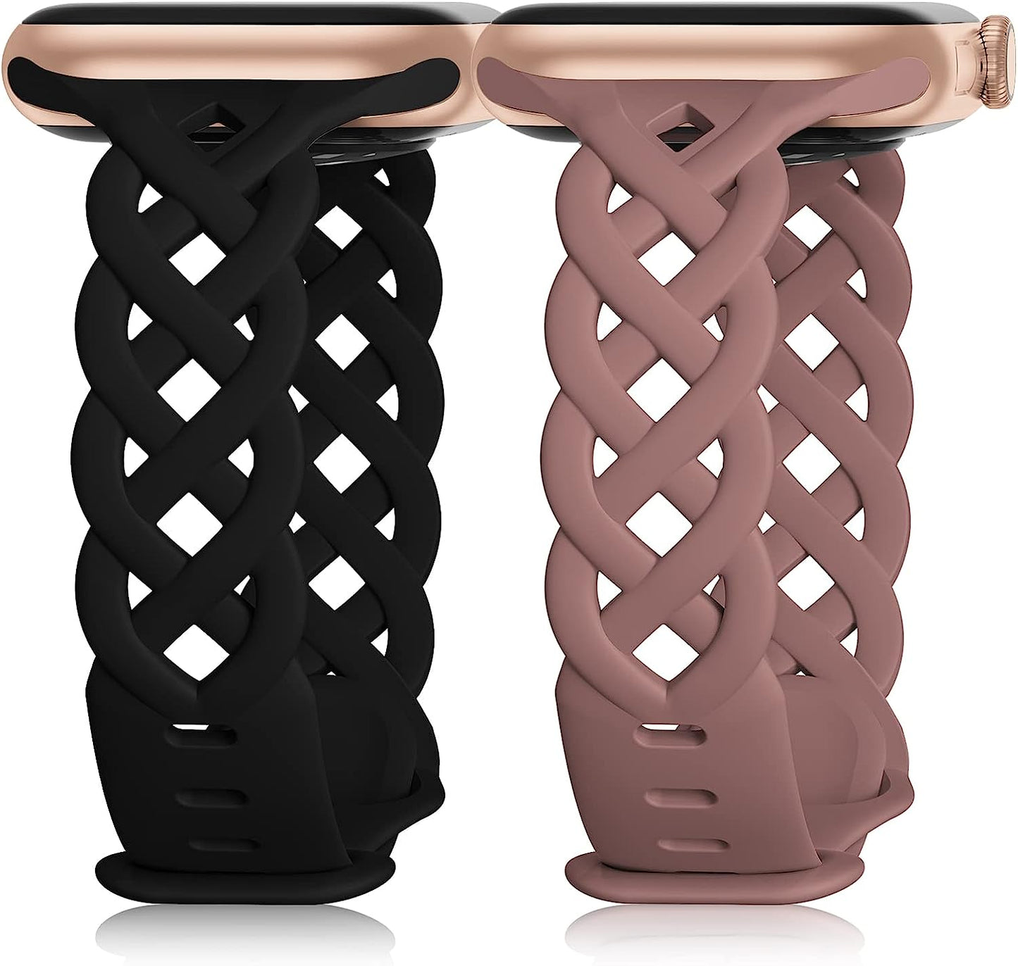 Braided Silicone Bands Compatible with Apple Watch 38Mm 40Mm 41Mm for Women, Slim Thin Narrow Hollow-Out Replacement Strap Cute Wristbands Adjustable for Iwatch Series SE 8/7/6/5/4/3/2/1 Women 2 Pack  Bandiction Black/Smoke Violet 42mm/44mm/45mm/49mm 