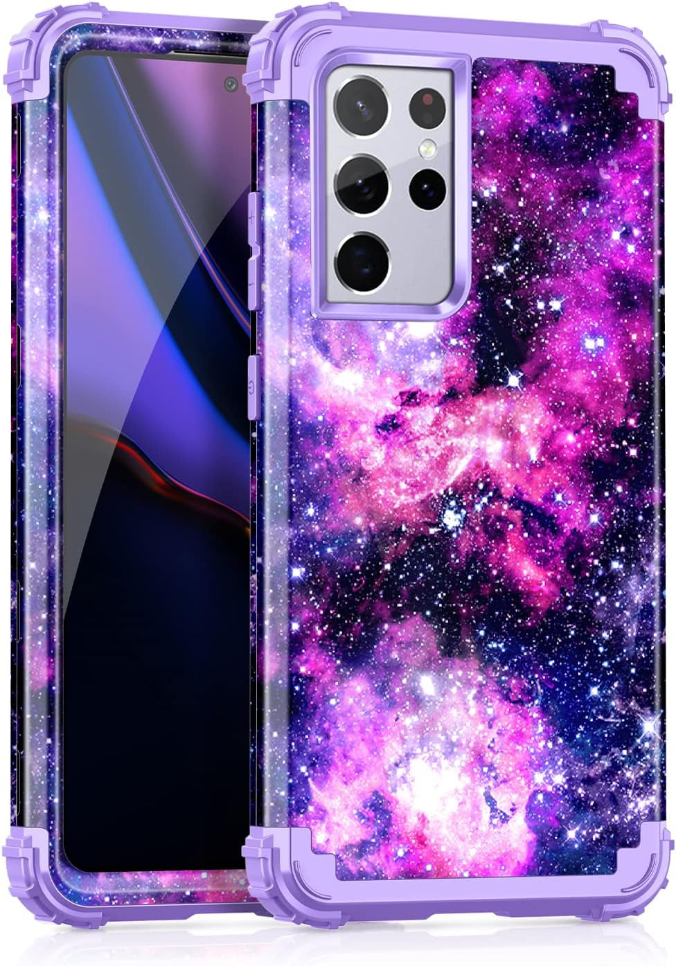 Rancase for Galaxy S21 Ultra 5G Case,Three Layer Heavy Duty Shockproof Protection Hard Plastic Bumper +Soft Silicone Rubber Protective Case for Samsung Galaxy S21 Ultra 5G 6.8 Inch,Purple Mandala  Rancase B-Purple Sky  