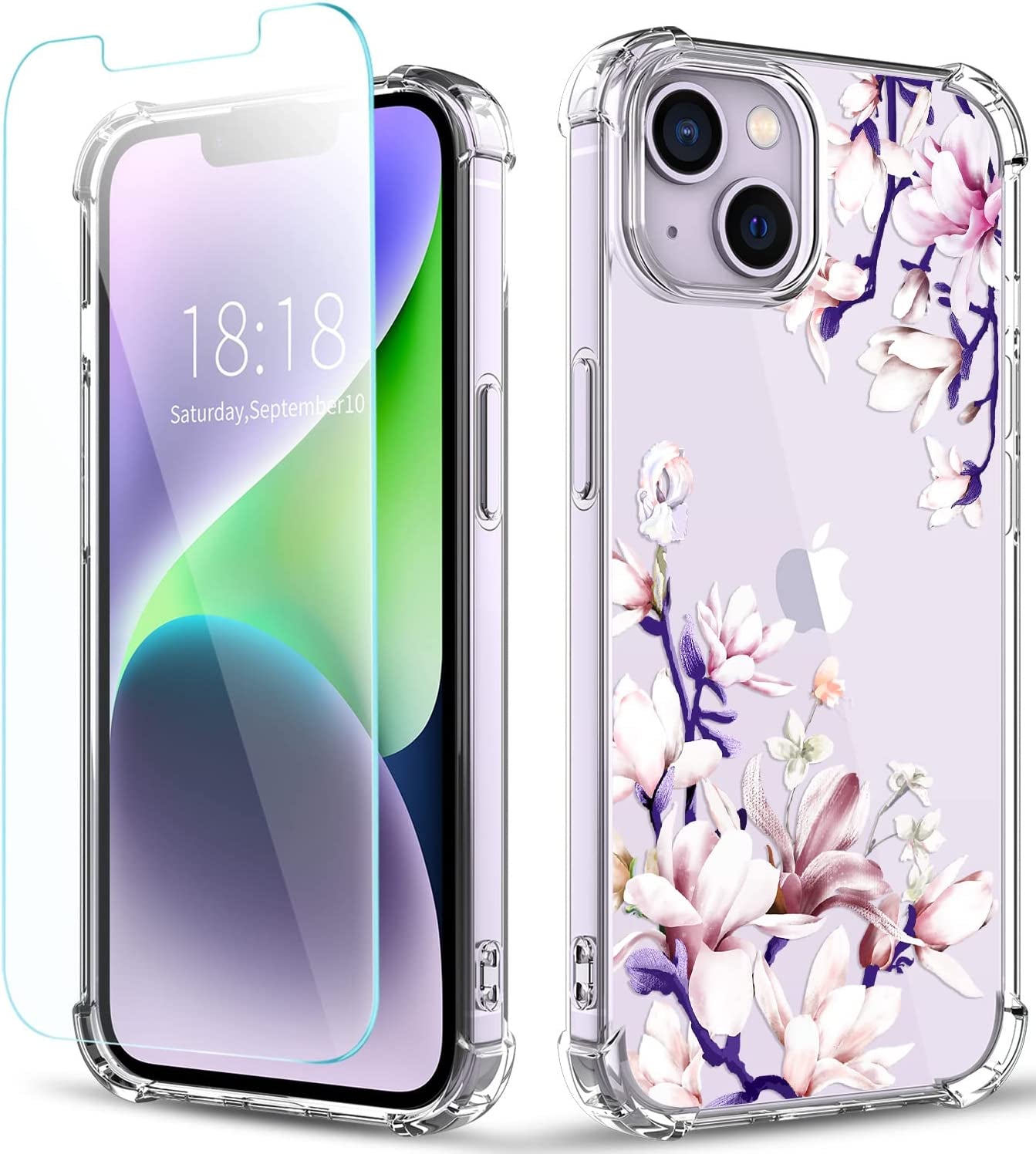 YOYORI Compatible with Iphone 14 Case with Screen Protector, Flower Pattern Design, Floral Clear Women Phone Case Shockproof Protective Soft TPU Bumper Cover 6.1 Inch 2022(Flowers and Plants)  YOYORI i14-23  