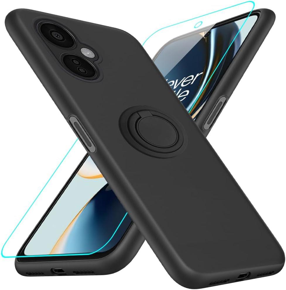 For Motorola Moto G 5G 2023 Phone Case with Glass Screen Protector, 360° Rotatable Ring Holder Magnetic Kickstand/Stand Silicone TPU Shockproof Protective Cover Case for Motorola Moto G 5G - Black  Nijiadi Onelpus Nord N30 5G Black  
