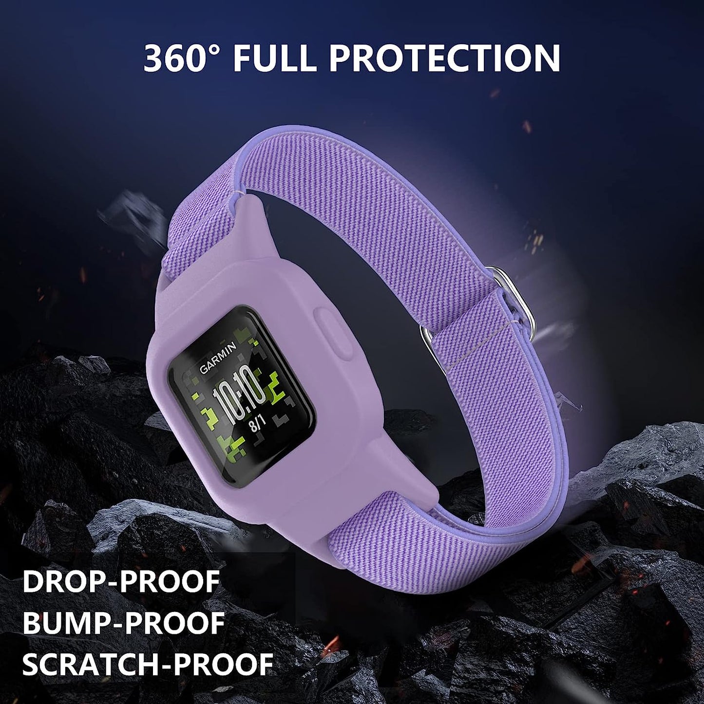 Mosstek Elastic Bands Compatible for Garmin Vivofit Jr 3 Bands for Kids 6+, Soft Stretchy Loop Nylon Bands Compatible for Garminfit Jr. 3 Swim-Friendly Adjustable Replacement Boys Girls, 3 Pack  Mosstek   