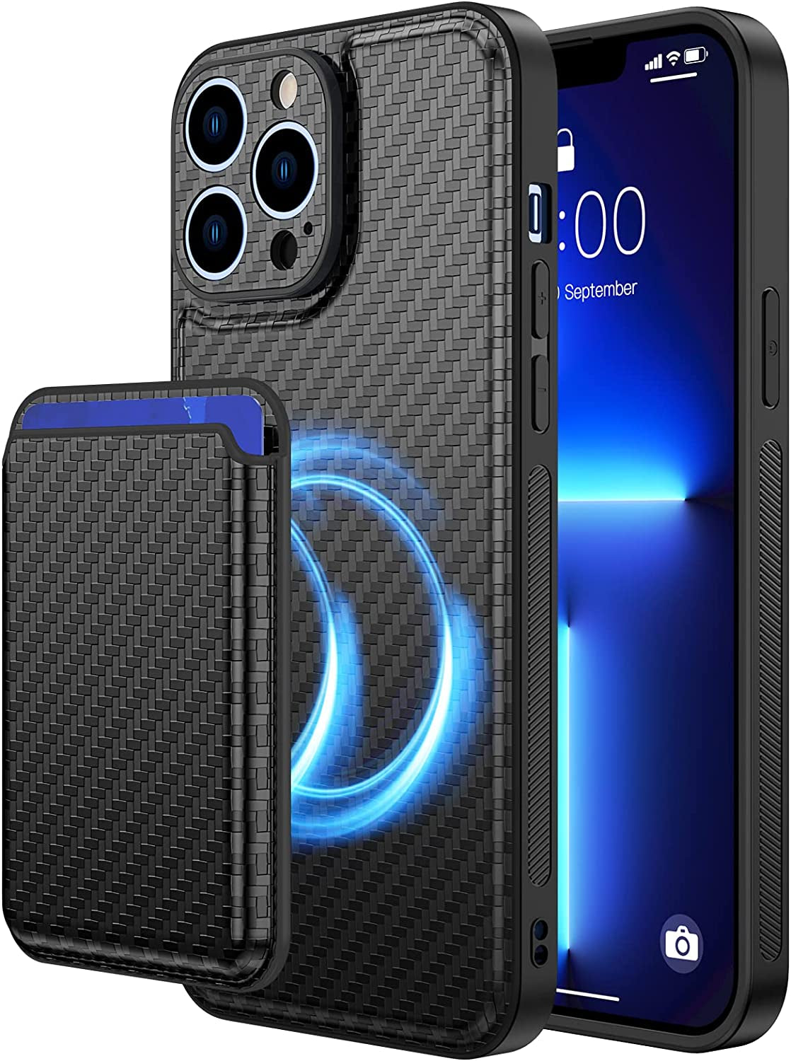 Ruky Iphone 13 Pro Max Wallet Case, Compatible with Magsafe 2 in 1 Detachable Card Holder Cover with Magnetic Heavy Duty Protective Boys Men Phone Case for Iphone 13 Pro Max 6.7", Red  Ruky Black  