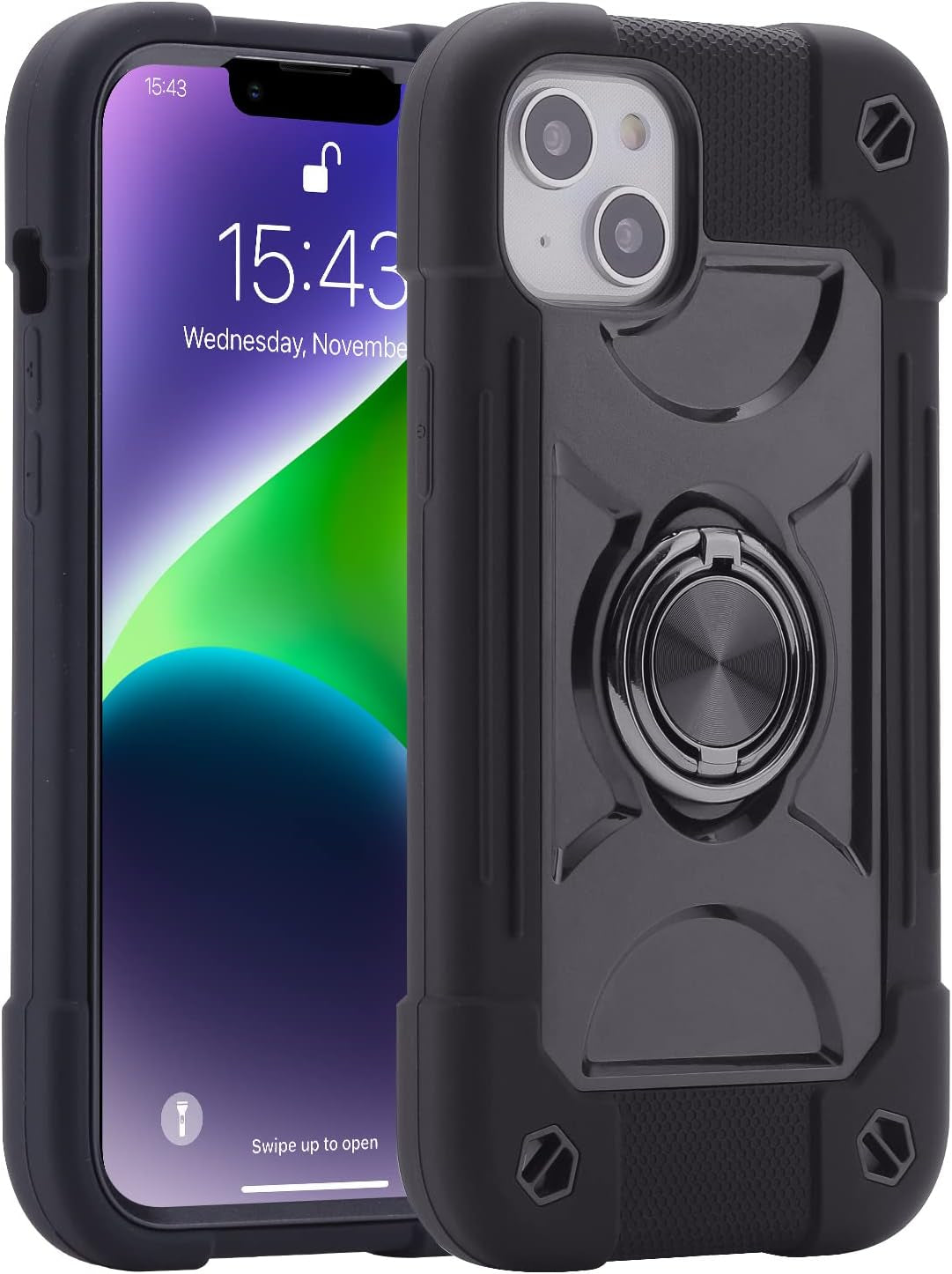 MARKILL Compatible with Iphone 14 plus Case 6.7 Inch with 360 Degree Rotate Ring Stand, Military Grade Drop Protection Full Body Rugged Heavy Duty Protective Cover for Iphone 14 Plus. (Avocado)  MARKILL Black  
