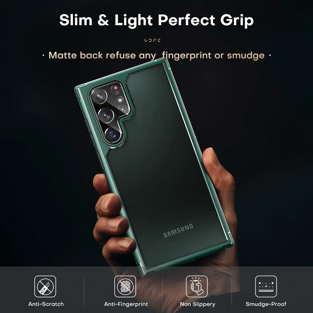 TOCOL for Samsung Galaxy S22 Ultra Case, Translucent Matte Hard Back [Military Grade Shockproof] [Anti-Scratch & Anti-Fingerprint] Slim Fit Protective Cover for Galaxy S22 Ultra Case 6.8'', Green  TOCOL   