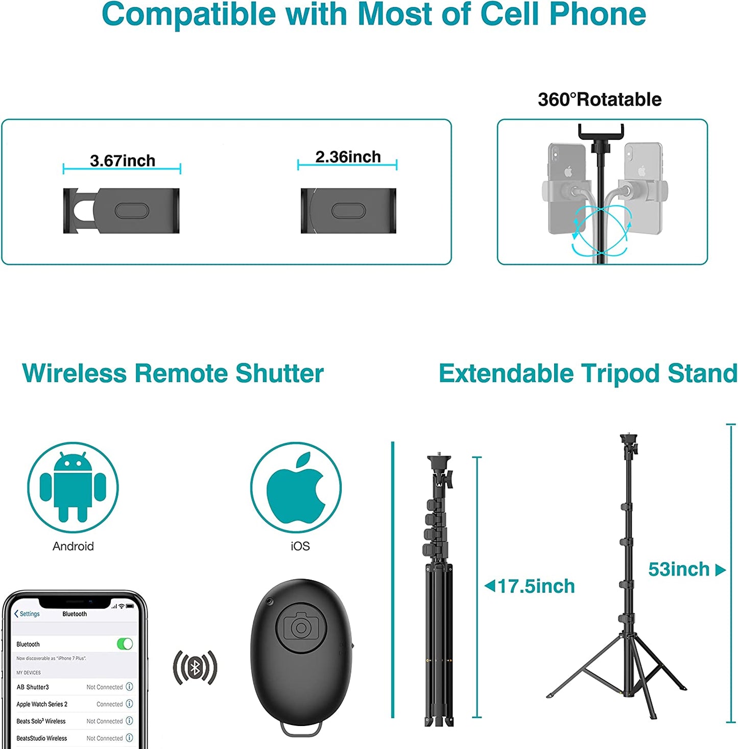 10" Ring Light with 53" Adjustable Tripod Stand & Phone Holder for Live Stream/Makeup, Upgraded Dimmable LED Selfie Ringlight for Tiktok/Youtube/Zoom Meeting/Photography,Compatible with Iphone/Android  Aptoyu   