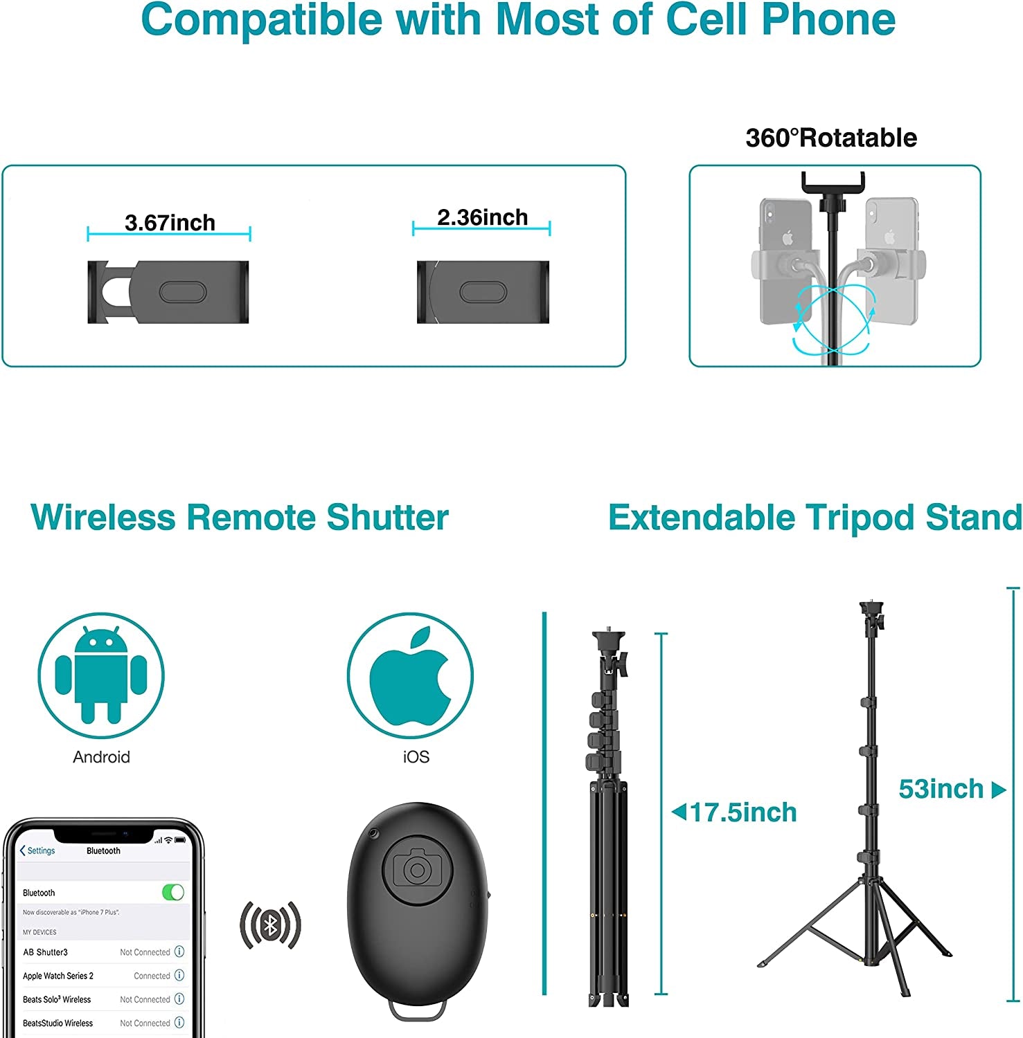 10" Ring Light with 53" Adjustable Tripod Stand & Phone Holder for Live Stream/Makeup, Upgraded Dimmable LED Selfie Ringlight for Tiktok/Youtube/Zoom Meeting/Photography,Compatible with Iphone/Android  Aptoyu   