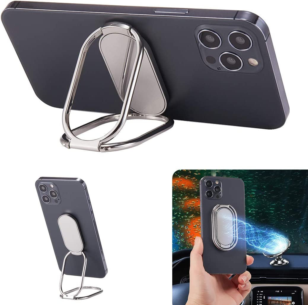 Rimyam Phone Ring Holder Finger Kickstand Foldable Cellphone Stand 360° Degree Rotation Metal Ring Grip Holder for Magnetic Car Mount Compatible with Iphone 14 Samsung All Smartphone and Ipad Tablet  Rimyam Silver  
