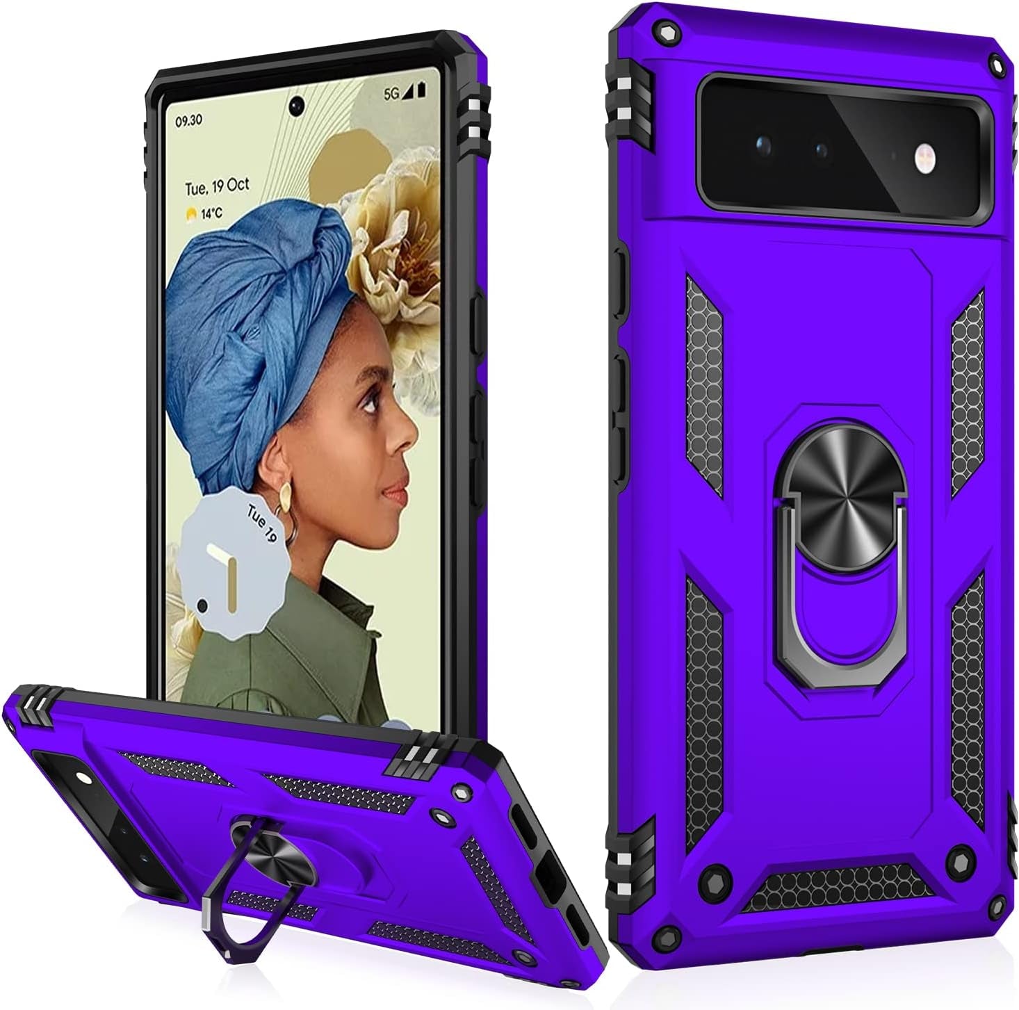 IKAZZ Suitable for Google Pixel 6 Case,Military Grade Shockproof Heavy Duty Protective Phone Case Pass 16Ft Drop Test with Magnetic Kickstand Car Mount Holder for Google Pixel 6 Blue  IKAZZ Purple Google Pixel 6 6.4" 