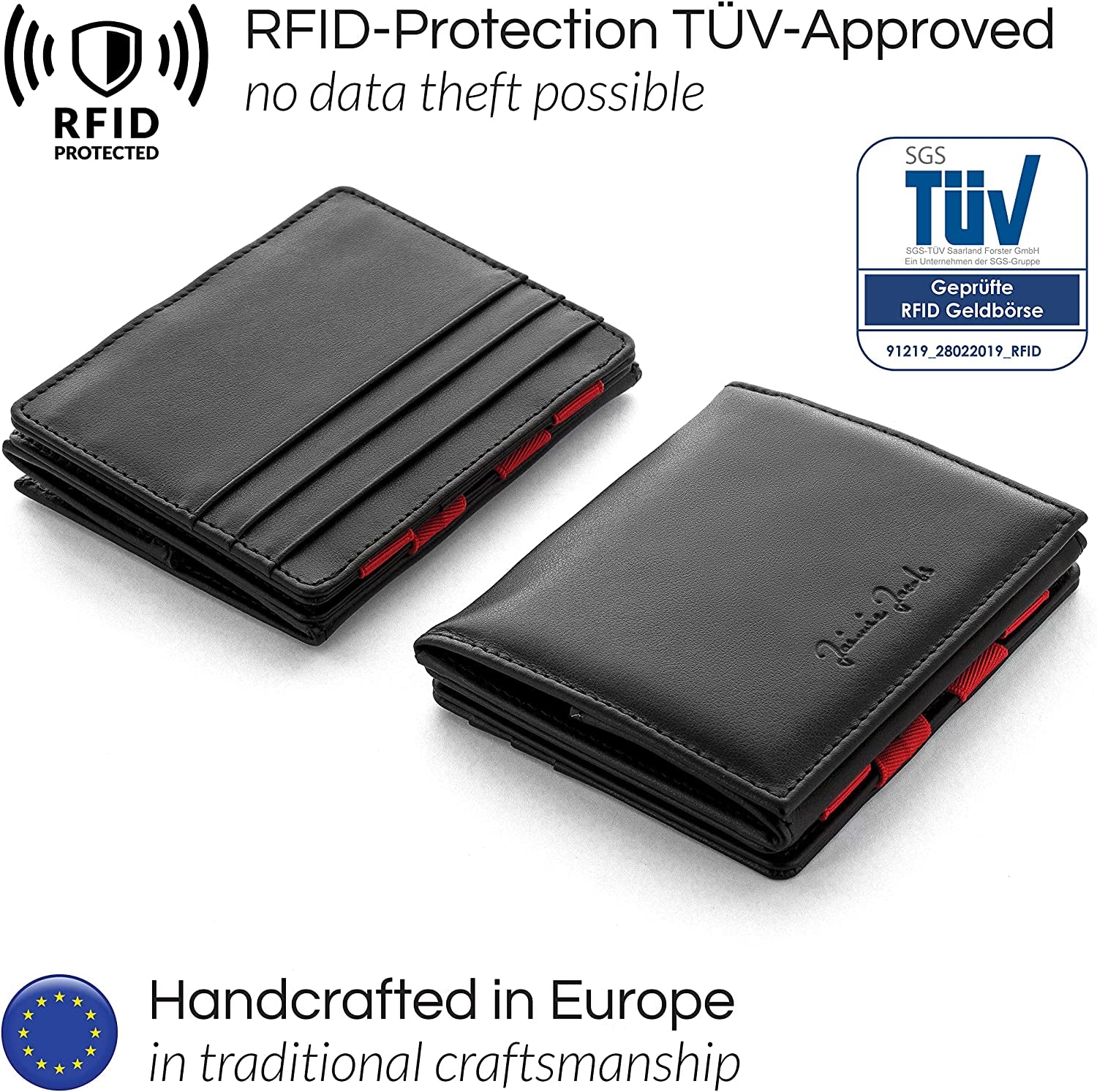 Jaimie Jacobs Flap Boy Airtag Edition Magic Wallet RFID Protected Genuine Leather Men (Black with Red)  Jaimie Jacobs   