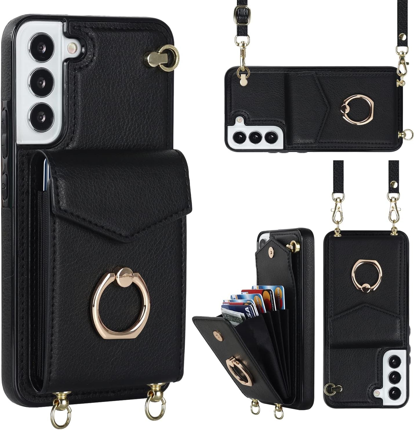 YYTVN for Samsung Galaxy S21 plus Case 5G 6.7 Inch, Minimalist Wallet Case with Ring Kickstand and Shoulder Strap, Shockproof Stylish Protective Cover for Galaxy S21 plus -Red  YYKeji Black Galaxy S21 Fe 