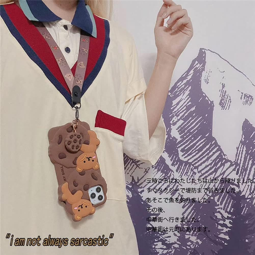Yatchen for Iphone 12 Mini Case Cookie Bear Kawaii Phone Cases,Cute Case for Iphone 12 Mini with Strap Lanyard 3D Cartoon Bear Soft Silicone Protective Case Funny Women Girls for Iphone 12 Mini  Yatchen   