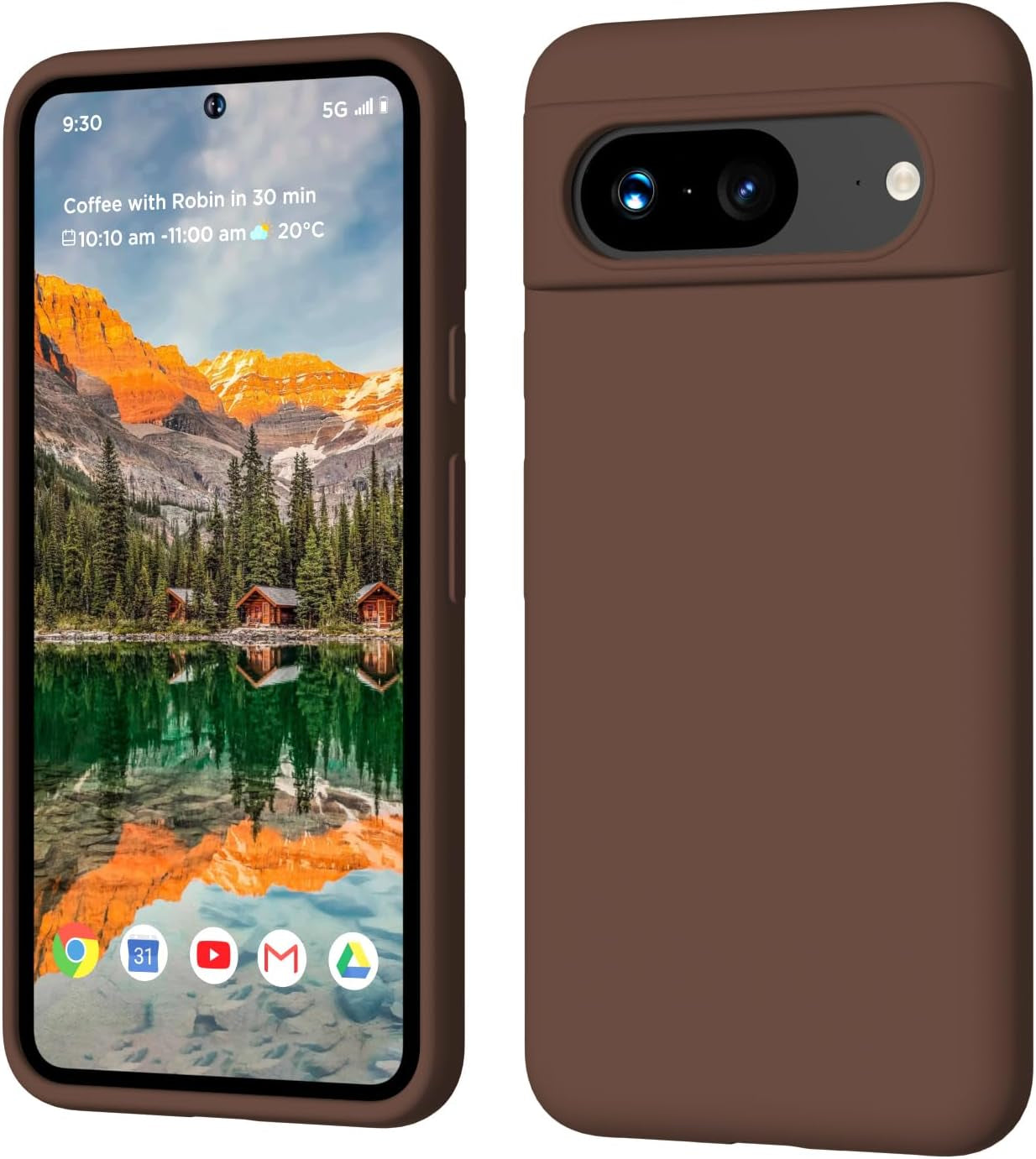 COFFKER Compatible with Pixel 8 Case, Liquid Silicone Case, Full Body Shockproof Protective Cover,【Soft Microfiber Lining】 Slim Thin Phone Case for Google Pixel 8 6.2 Inch, Chocolate Brown  COFFKER   