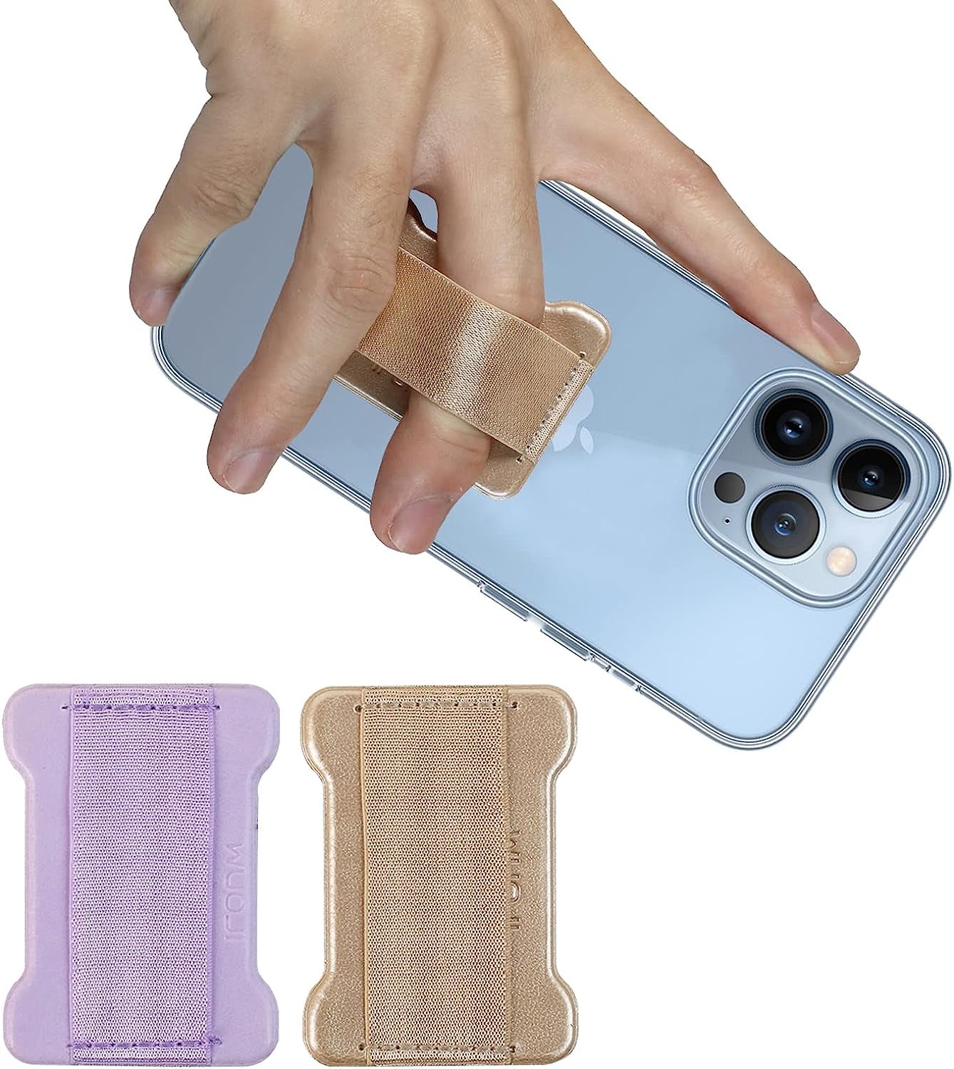WUOJI Finger Strap Phone Holder - Phone Grip for Most Smartphones and Mini Tablets,Ultra Thin Anti-Slip Universal Cell Phone Grips Band Holder for Back of Phone -2Pack(Gold)  WUOJI Purple Gold  