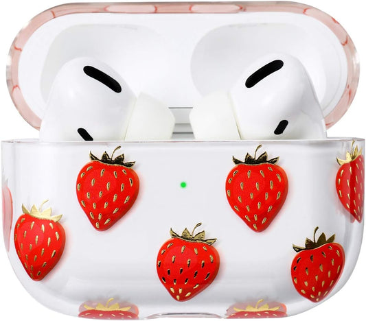 AKABEILA Apple Airpods Pro Case Cover for Women,Compatible with Apple Airpods Pro Case Clear with Designs Patterns Hard PC Shockproof [Front LED Visible ] Anti-Fall Full Protector, Strawberry  AKABEILA   