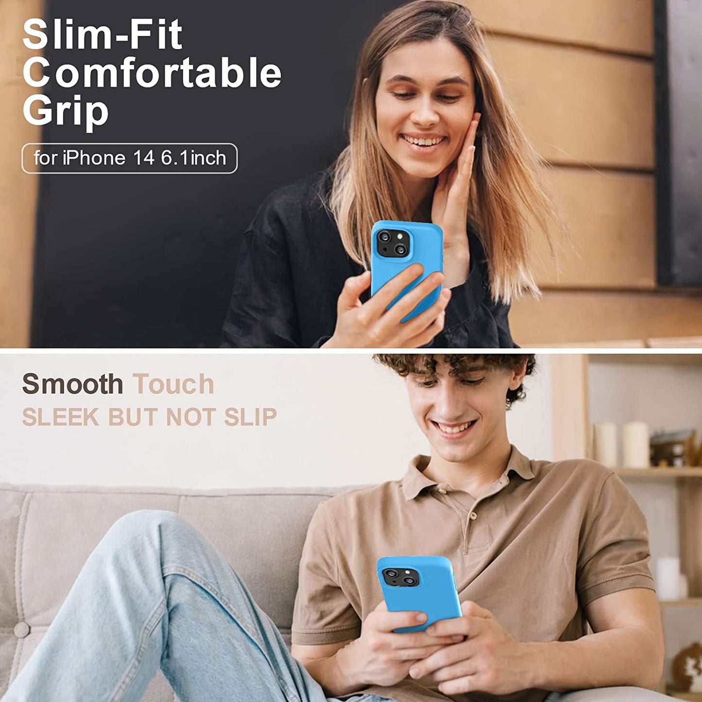 Vooii Compatible with Iphone 14 Case,[Silky Touch Premium Liquid Silicone] [Soft Anti-Scratch Microfiber Lining], Ultra Slim Shockproof Protective Case for Iphone 14 - Blue  Vooii   