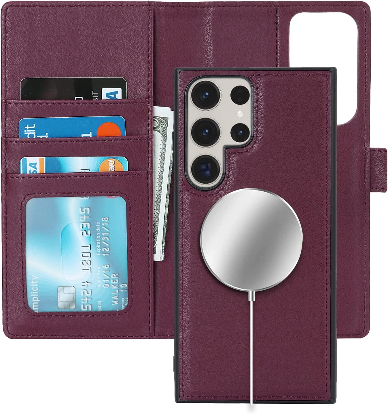 Ｈａｖａｙａ Samsung Galaxy S23 Ultra Case Wallet Magsafe Compatible,Samsung Galaxy S23 Ultra Wallet Case with Card Holder，Magnetic Detachable Flip Cover for Women Men Mujer-Black  Ｈａｖａｙａ Magsafe-Red Samsung Galaxy S23Ultra 