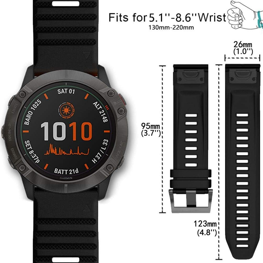 YOOSIDE Quick Easy Fit Watch Band for Garmin Fenix 6X Pro/Sapphire,26Mm Soft Non-Allergenic Silicone Sport Waterproof Wristband Strap for Garmin Fenix 5X/5X Plus,Fenix 3,Quatix 3,Tactix Bravo(Black)  YOOSIDE   